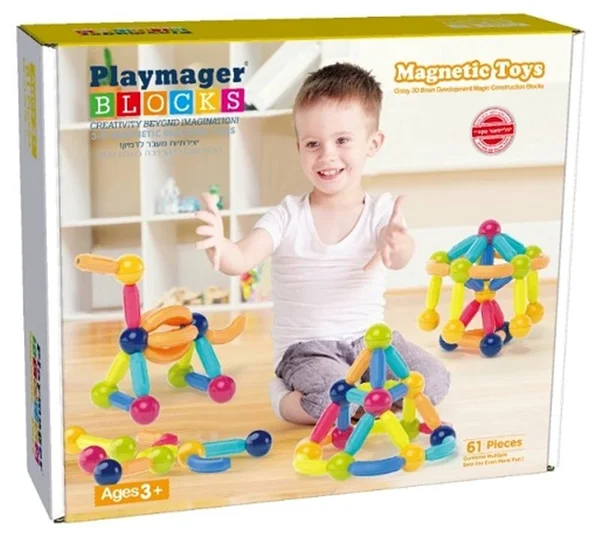 اشكال مغناطيسية - قضبان وكرات 61 قطعة من Playmager