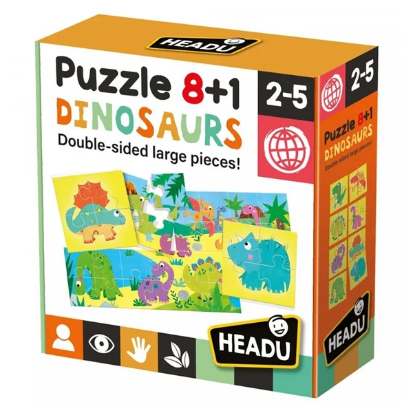 HEADU Puzzle 8+1 Dinosaurs Double Sided