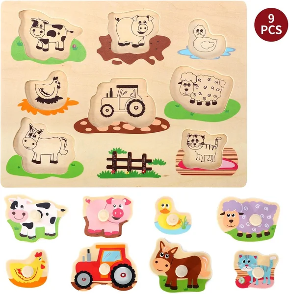 LELIN  Farm Animals Peg Puzzles Toy Montessori